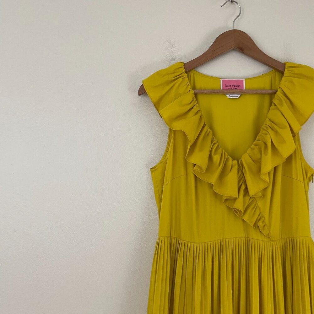 Kate Spade Cotton Poplin Ruffle Tiered Maxi Dress in Chartreuse Yellow Size 8 - Picture 8 of 8